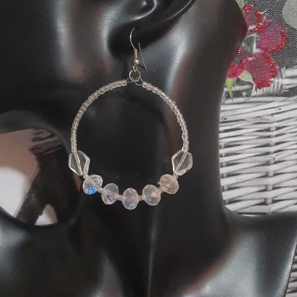 Clear Crystal Hoop Earrings - Picture 3 of 8